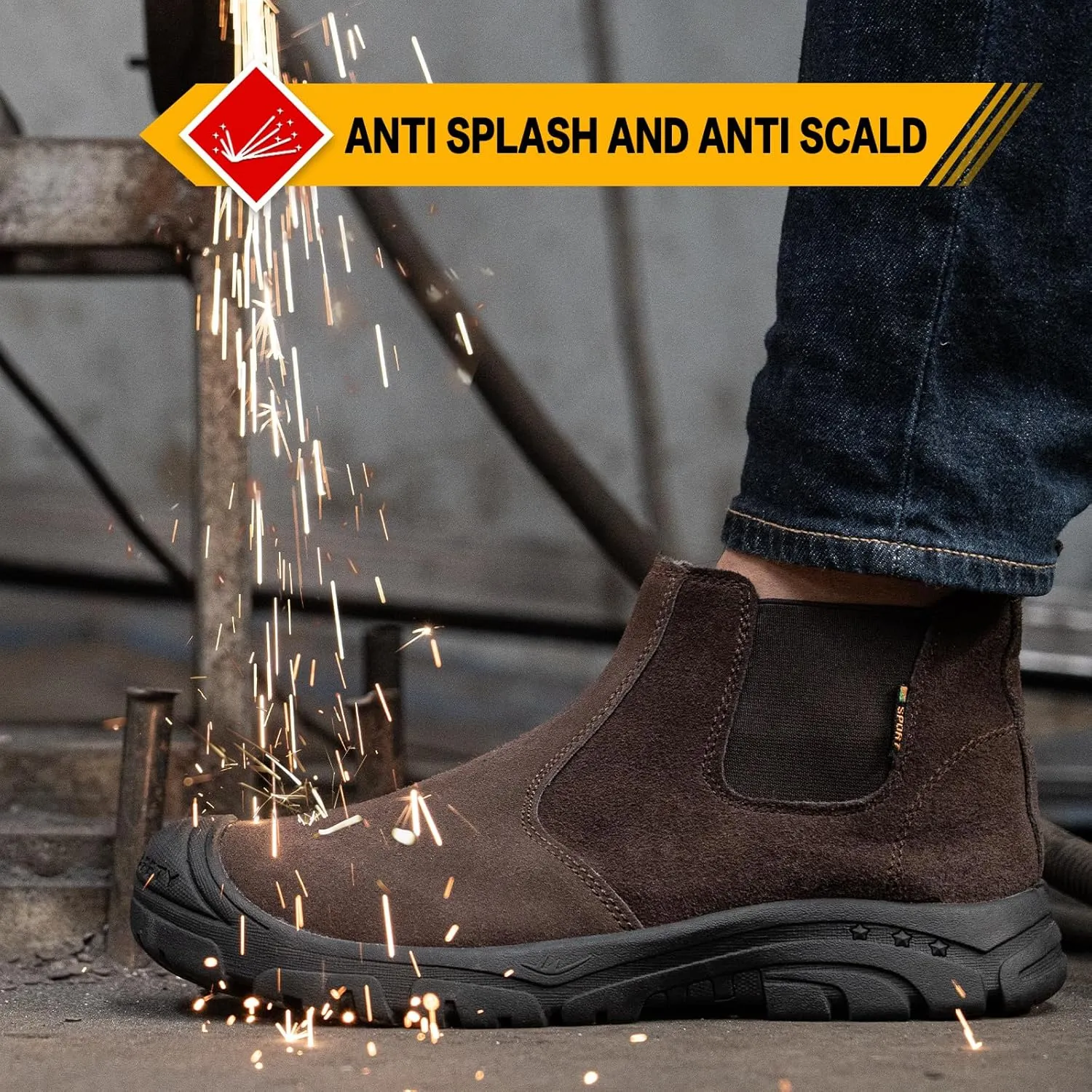 Steel Toe Work Boots for Men Women Slip-on Chelsea Boots, Men's Industrial Construction Shoes, Waterproof, Lightweight, Comfortable, Non-slip Safety Boots…