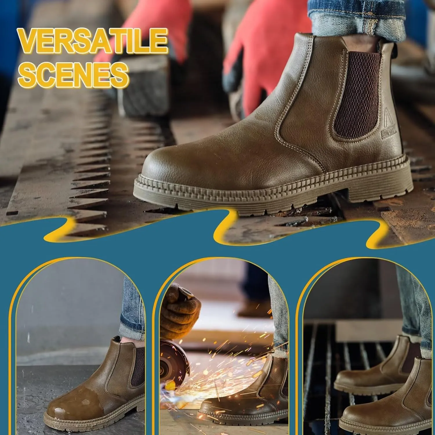Steel Toe Work Boots for Men Women Slip-on Chelsea Boots, Men's Industrial Construction Shoes, Waterproof, Lightweight, Comfortable, Non-slip Safety Boots…