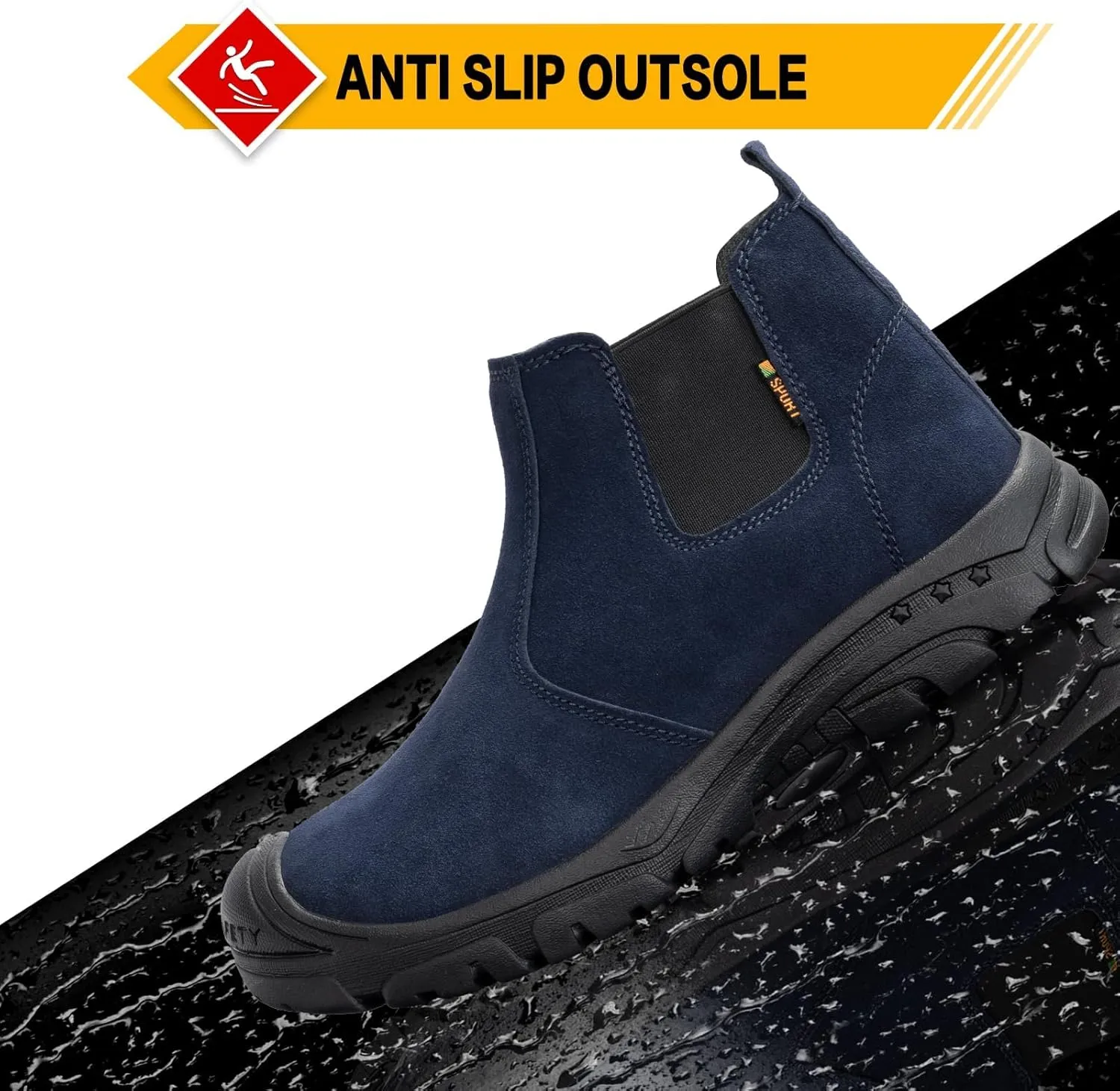 Steel Toe Work Boots for Men Women Slip-on Chelsea Boots, Men's Industrial Construction Shoes, Waterproof, Lightweight, Comfortable, Non-slip Safety Boots…