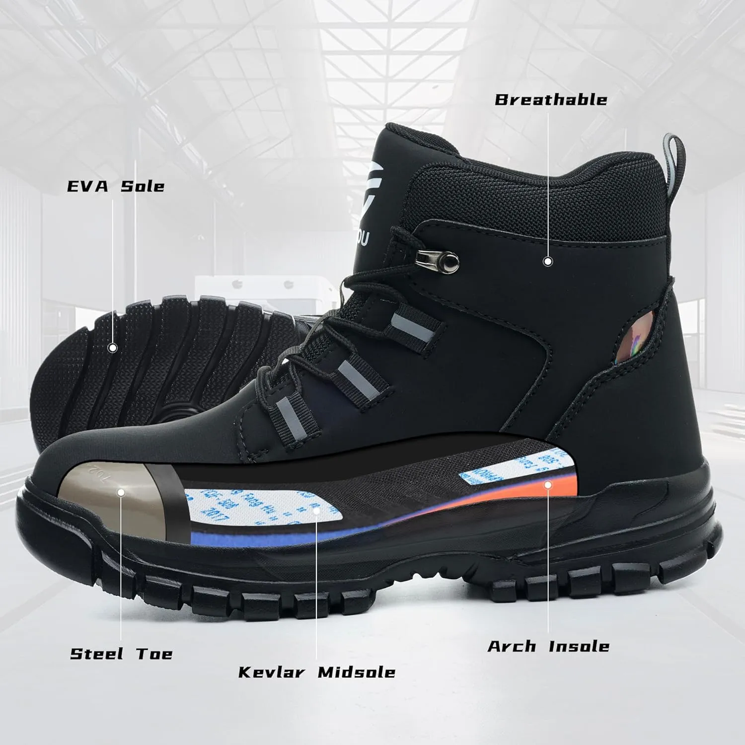 Steel Toe Work Boots for Men Women Slip Resistant Puncture-Resistant Lightweight Safety Shoes Industrial & Construction Work Boots