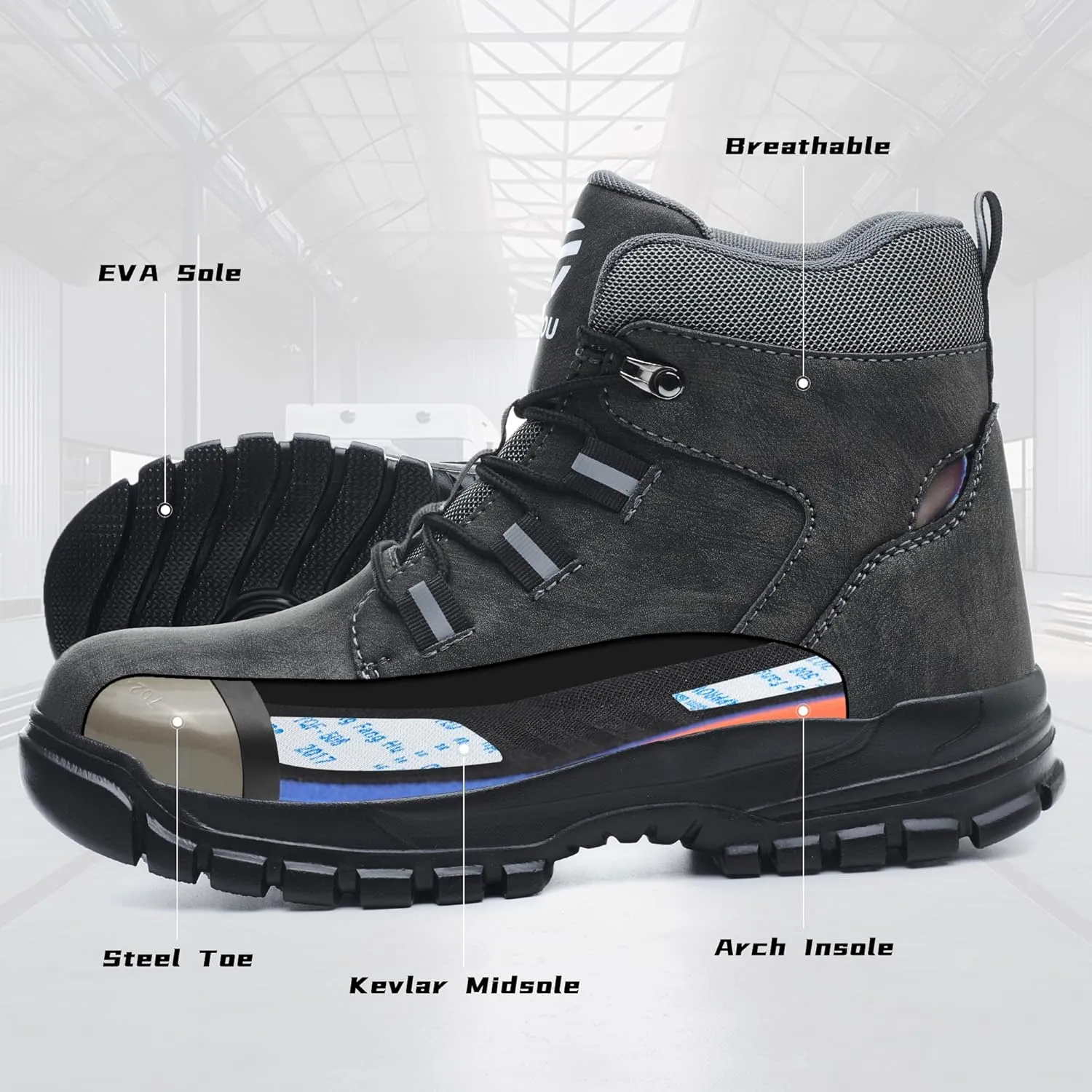 Steel Toe Work Boots for Men Women Slip Resistant Puncture-Resistant Lightweight Safety Shoes Industrial & Construction Work Boots