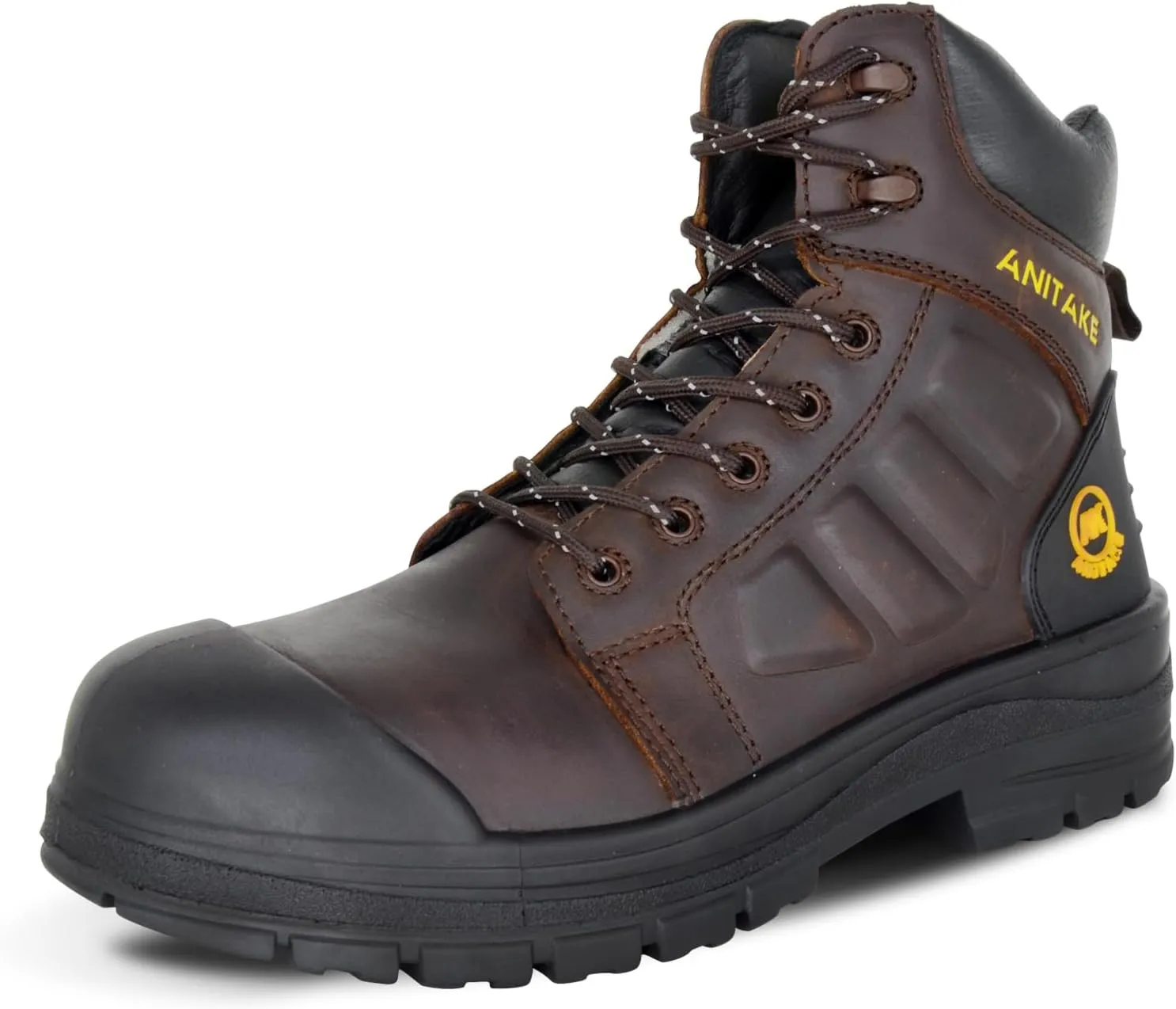 Steel Toe Work Boots for Men,6 inch, Full Grain Leather, electrical insulation, Non-Slip, Impact Resistance, Breathable & Comfortable Safety Boots