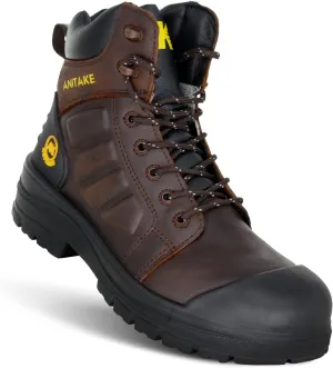 Steel Toe Work Boots for Men,6 inch, Full Grain Leather, electrical insulation, Non-Slip, Impact Resistance, Breathable & Comfortable Safety Boots