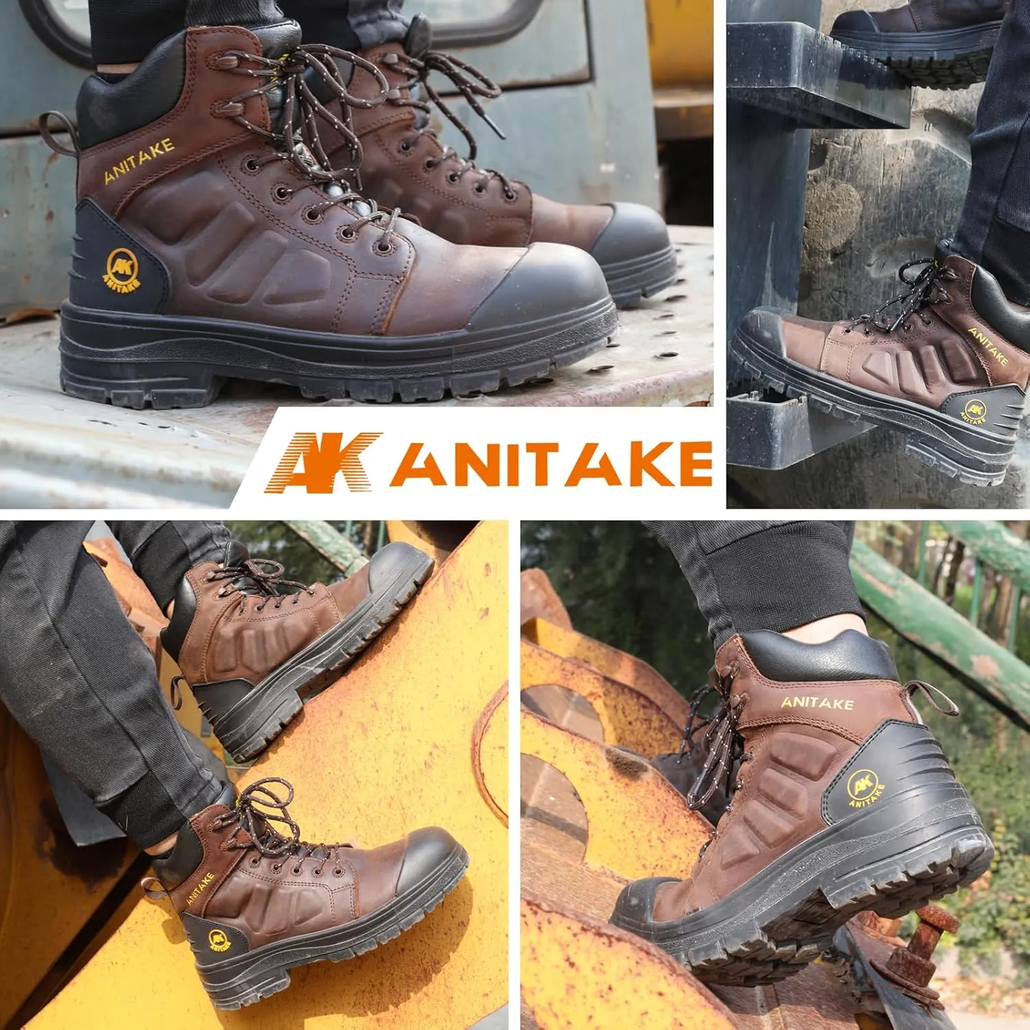 Steel Toe Work Boots for Men,6 inch, Full Grain Leather, electrical insulation, Non-Slip, Impact Resistance, Breathable & Comfortable Safety Boots
