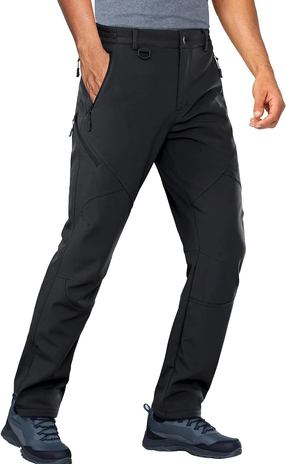 Stlight Mens Snow Ski Water Repellent Softshell Pants for Winter Hiking Fleece Lined Bottom Leg Zipper with 6 Zip Pockets