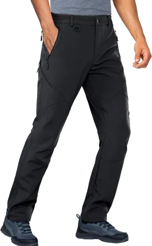 Stlight Mens Snow Ski Water Repellent Softshell Pants for Winter Hiking Fleece Lined Bottom Leg Zipper with 6 Zip Pockets