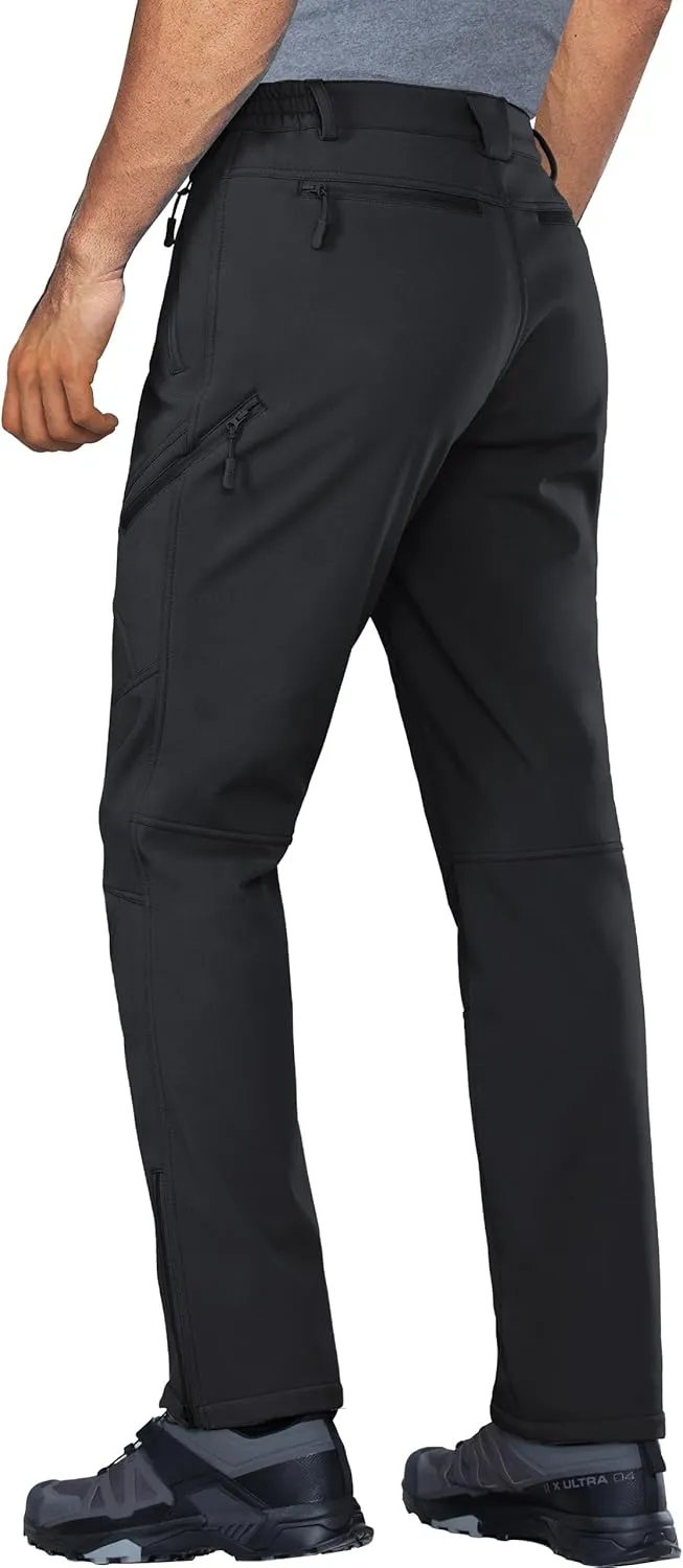 Stlight Mens Snow Ski Water Repellent Softshell Pants for Winter Hiking Fleece Lined Bottom Leg Zipper with 6 Zip Pockets