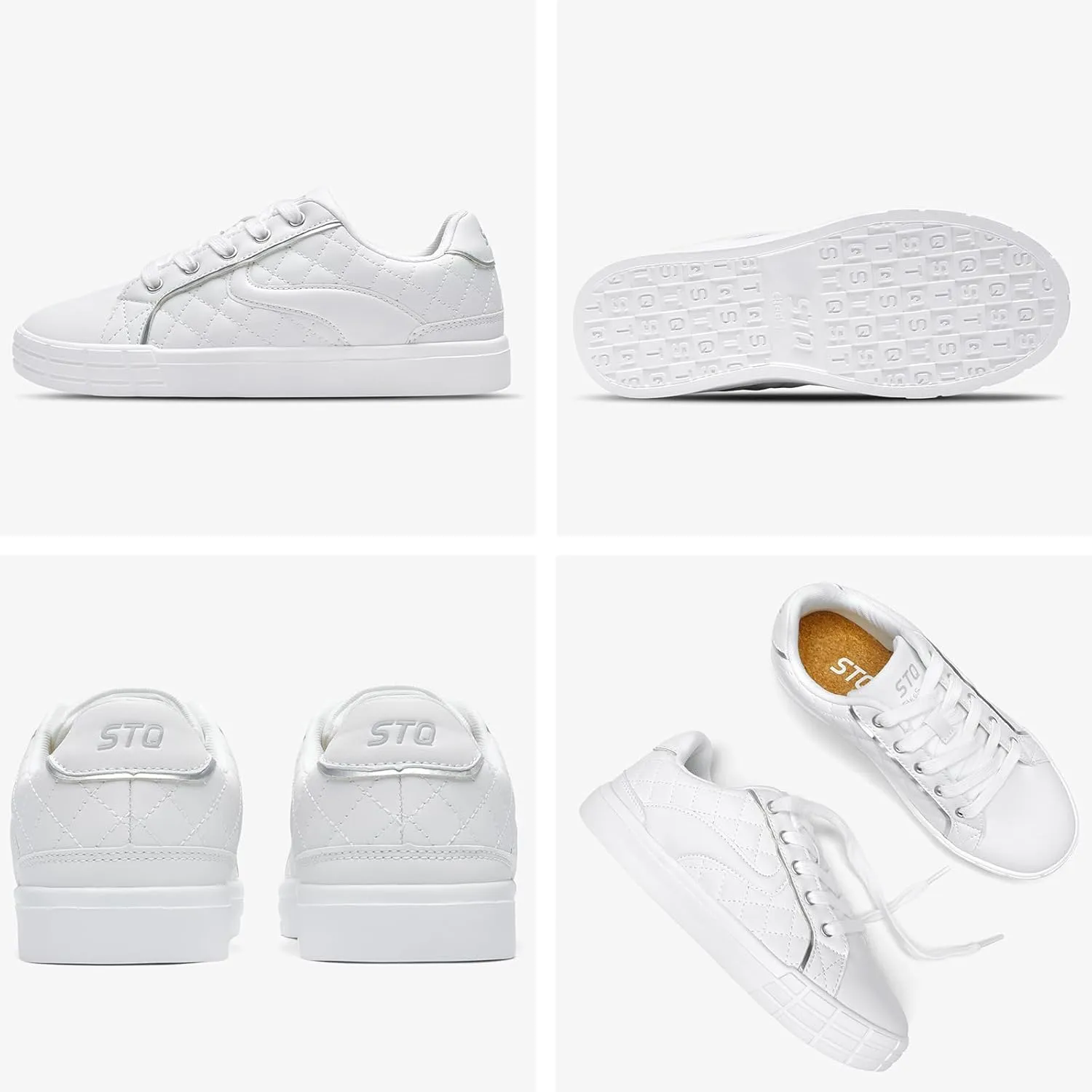 STQ Women Lace-up Fashion Sneakers Comfortable Casual Shoes Lightweight Quilted Tennis Sneakers