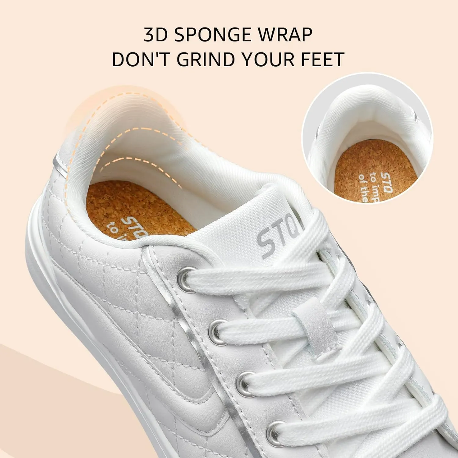STQ Women Lace-up Fashion Sneakers Comfortable Casual Shoes Lightweight Quilted Tennis Sneakers
