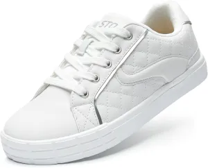 STQ Women Lace-up Fashion Sneakers Comfortable Casual Shoes Lightweight Quilted Tennis Sneakers
