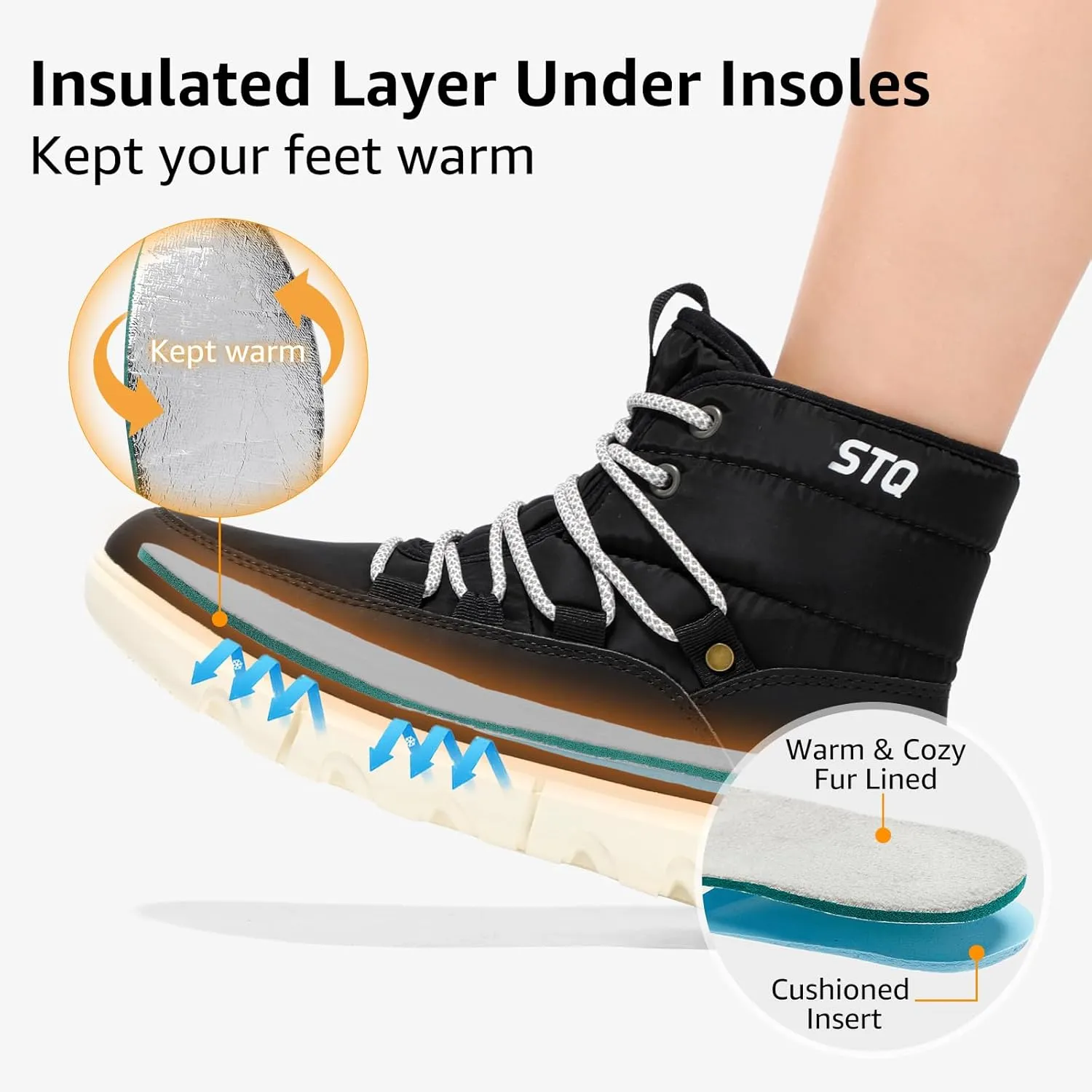 STQ Women Winter Boots with Insulated Insole | Warm & Cozy Winter Snow Boots for Women | Lightweight Non Slip Walking Boots Water Resistant