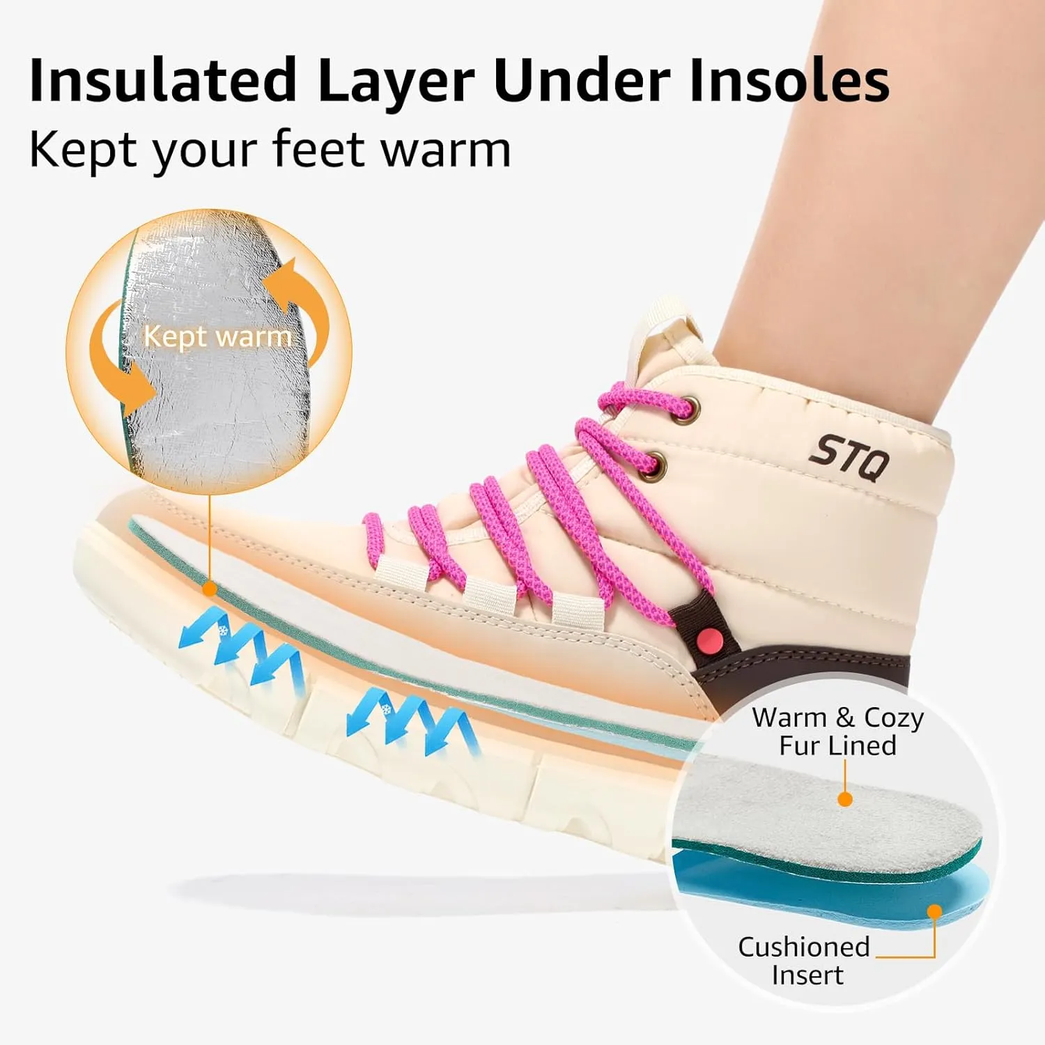 STQ Women Winter Boots with Insulated Insole | Warm & Cozy Winter Snow Boots for Women | Lightweight Non Slip Walking Boots Water Resistant