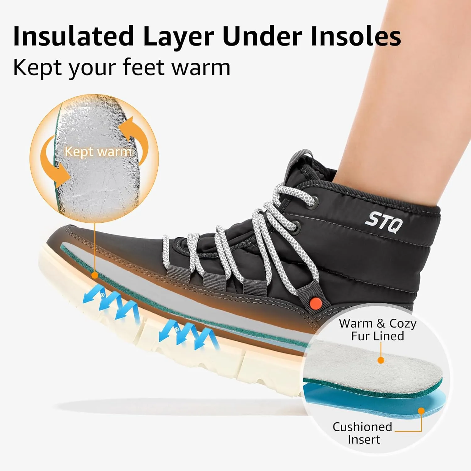 STQ Women Winter Boots with Insulated Insole | Warm & Cozy Winter Snow Boots for Women | Lightweight Non Slip Walking Boots Water Resistant