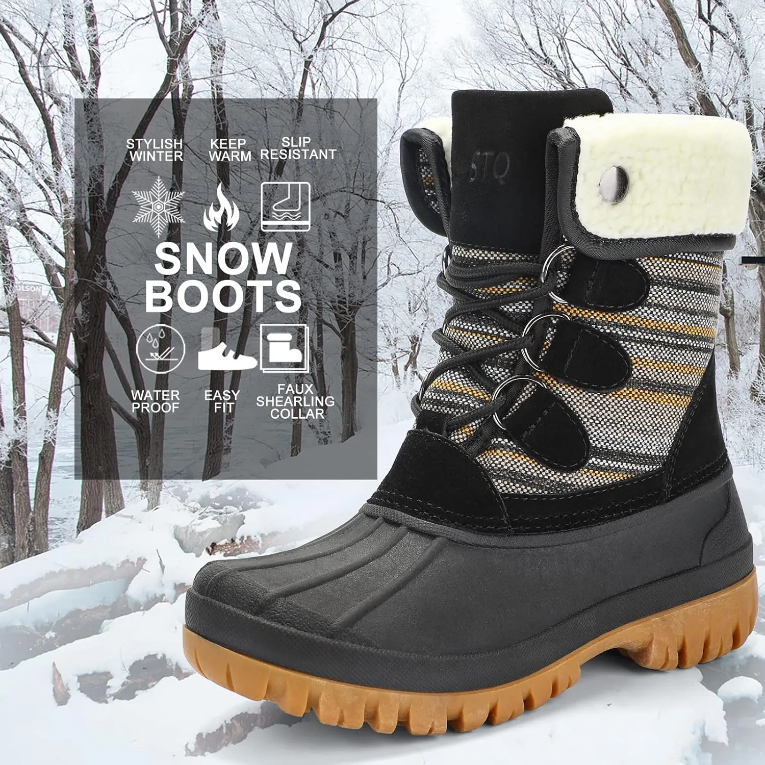 STQ Womens Winter Duck Boots Waterproof Cold Weather Snow Boots