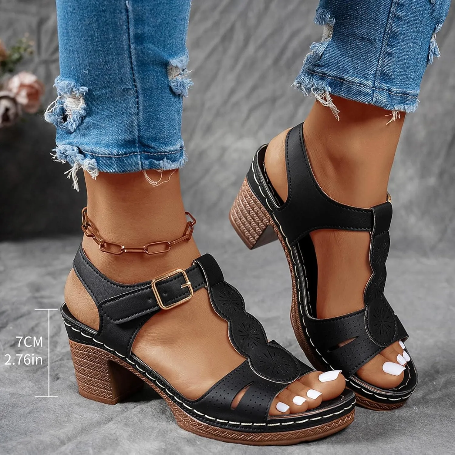 SuanlaTDS Women's Platform Heels Sandals 2025 Comfortable T-strap Open Toe High Chunky Block Heel Heeled Dressy Summer Buckle Ankle Strap Casual Outdoor Walking Shoes Daily Wear Heeled Sandal