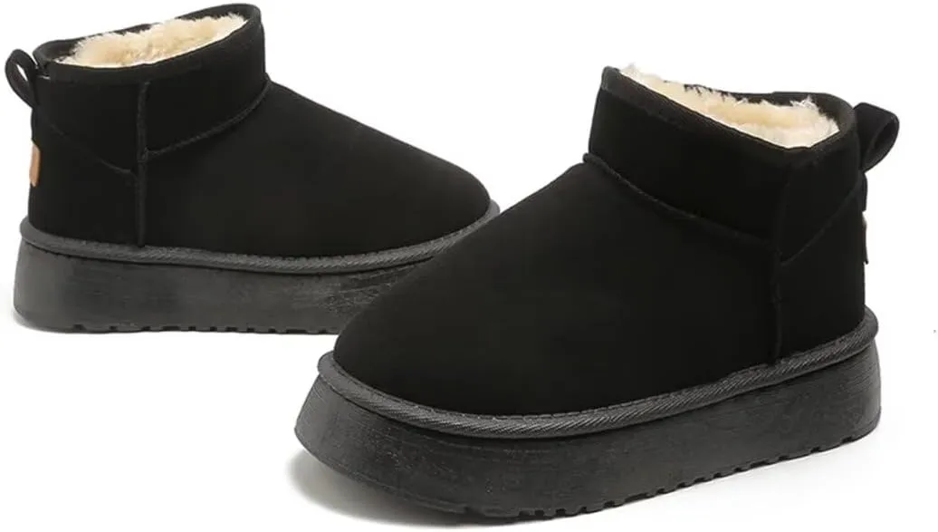 Suede Mini Boots for Women Platform Suede Winter Ankle Snow Boots with Fur Lined Anti-Slip Fuzzy Classic Shoes