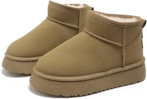 Suede Mini Boots for Women Platform Suede Winter Ankle Snow Boots with Fur Lined Anti-Slip Fuzzy Classic Shoes