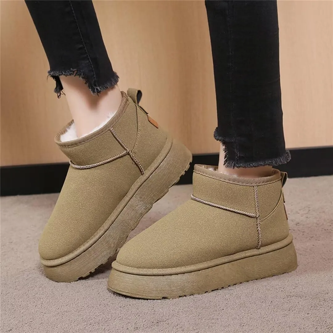 Suede Mini Boots for Women Platform Suede Winter Ankle Snow Boots with Fur Lined Anti-Slip Fuzzy Classic Shoes
