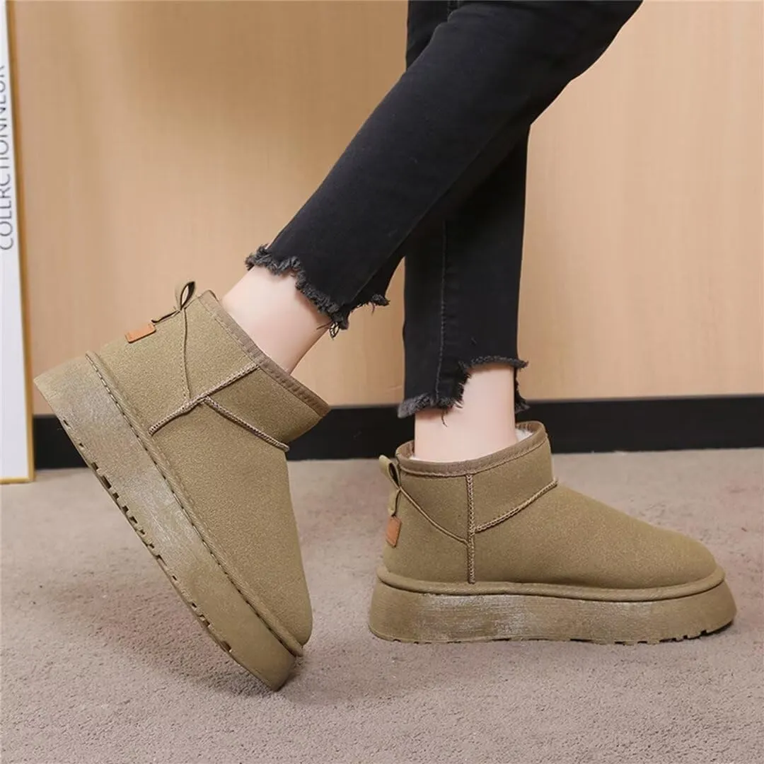Suede Mini Boots for Women Platform Suede Winter Ankle Snow Boots with Fur Lined Anti-Slip Fuzzy Classic Shoes