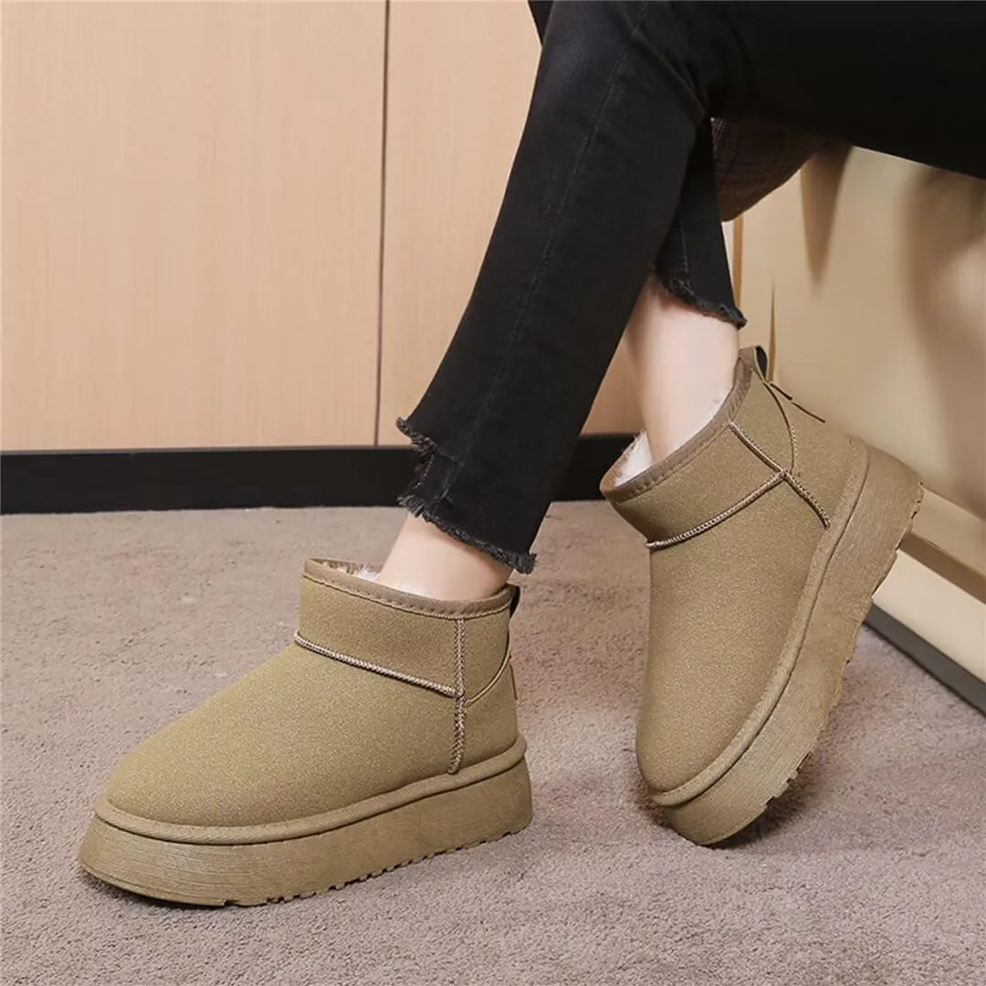 Suede Mini Boots for Women Platform Suede Winter Ankle Snow Boots with Fur Lined Anti-Slip Fuzzy Classic Shoes