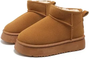 Suede Mini Boots for Women Platform Suede Winter Ankle Snow Boots with Fur Lined Anti-Slip Fuzzy Classic Shoes