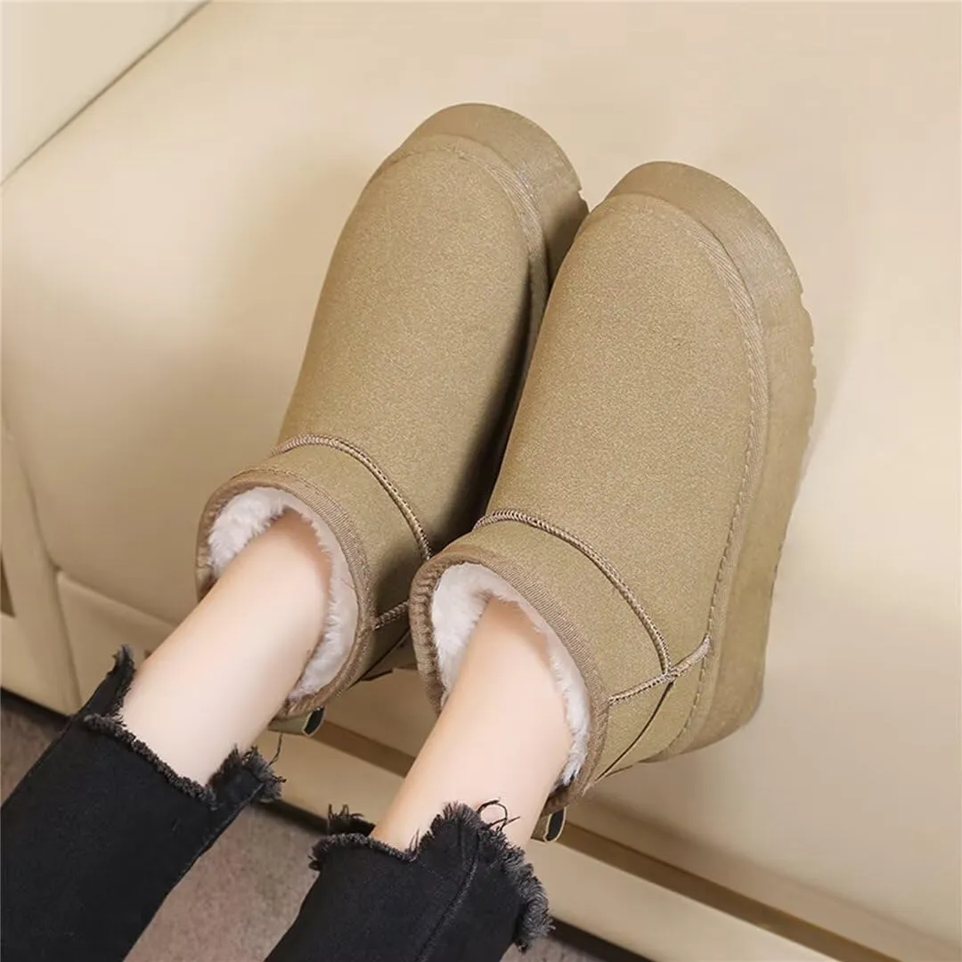 Suede Mini Boots for Women Platform Suede Winter Ankle Snow Boots with Fur Lined Anti-Slip Fuzzy Classic Shoes