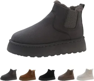 Suede Platform Snow Boots for Women, AirCloudies Warm Fur Lined Winter Slip-On Thick-Soled Ankle Booties