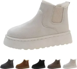 Suede Platform Snow Boots for Women, AirCloudies Warm Fur Lined Winter Slip-On Thick-Soled Ankle Booties