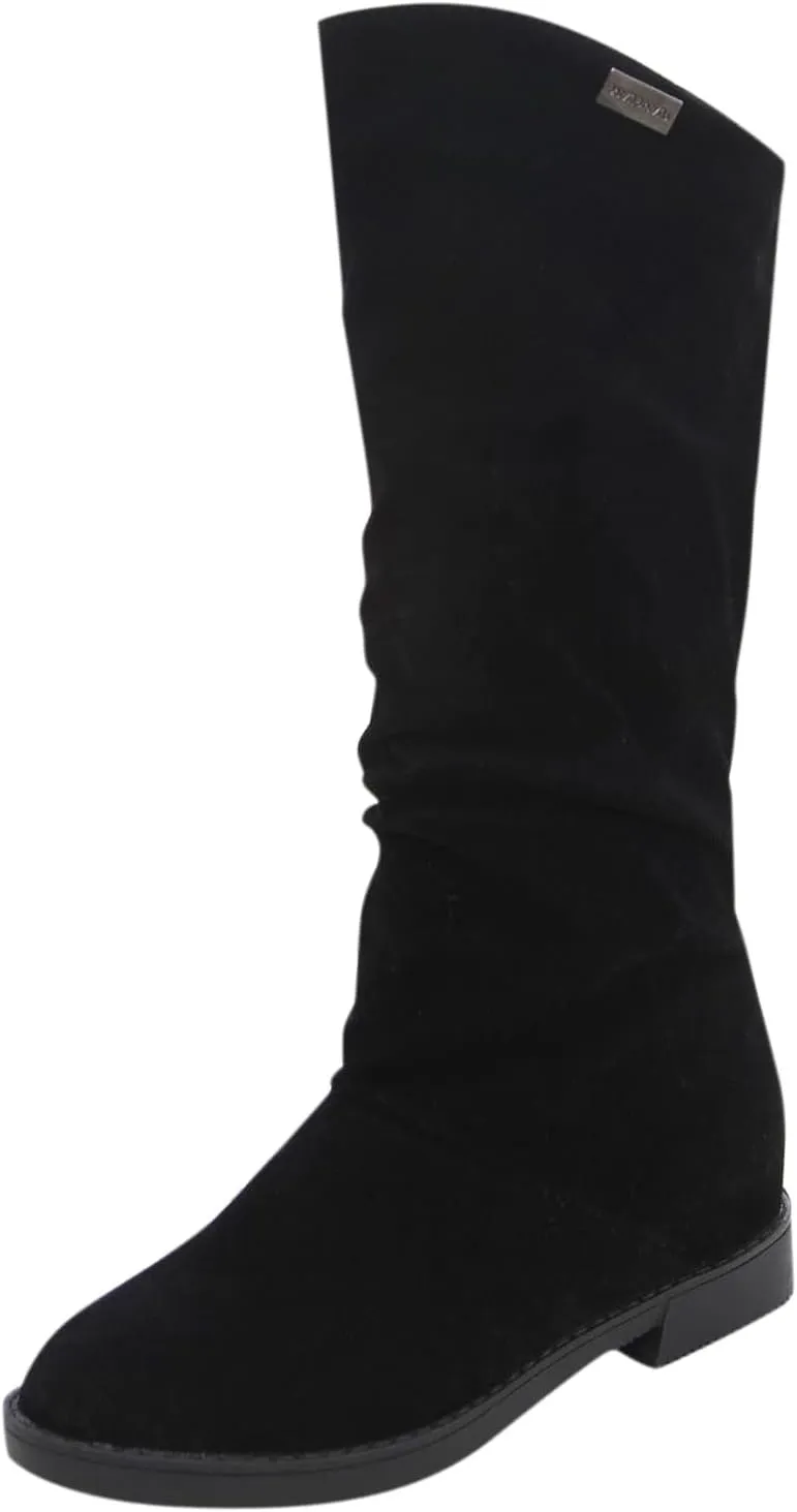 Suede Wide Calf Boots for Women Knee High Boots Soft Winter Autumn MidSolid Warm Boots Classic Footwear Women (Black, 7)