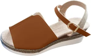 Summer Wedge Sandals for Women Open Toe Ankle Strap Buckle Casual Flatform Espadrille Sandals Comfort Concise Leather Walking Shoes