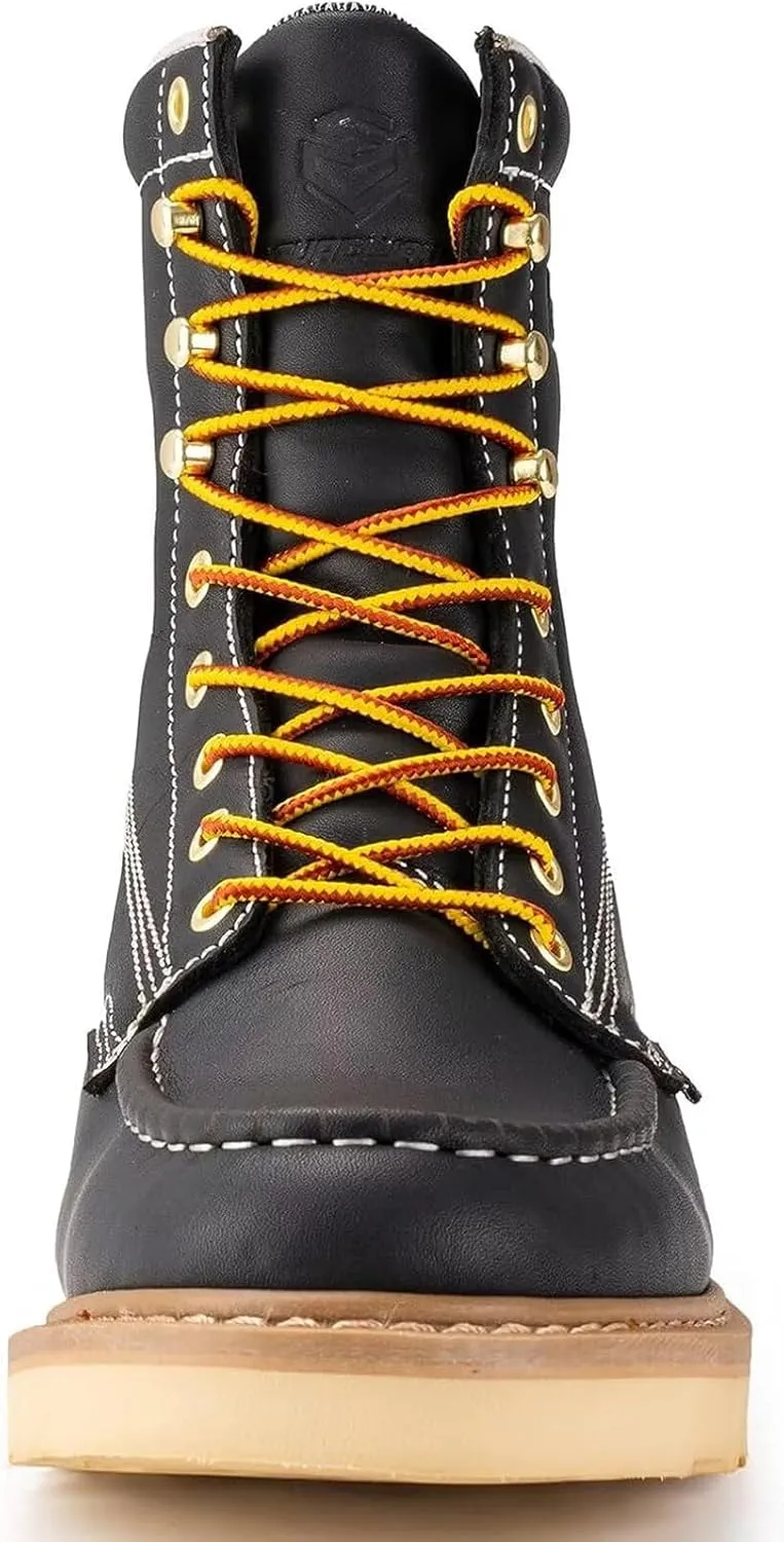 SUREWAY Mens 8 in Wedge Moc Soft/Steel Toe Work Boots for Men,Full-Grain Leather,Goodyear Welt,EH,Safety Industrial Construction Boots/Shoes for Women