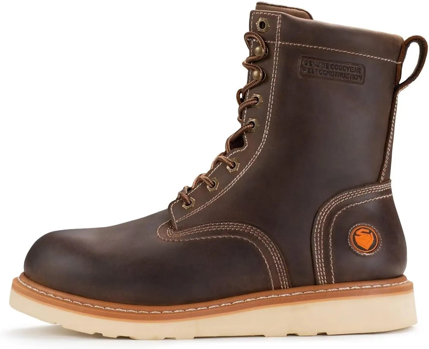 SUREWAY Mens 8 in Wedge Moc Soft/Steel Toe Work Boots for Men,Full-Grain Leather,Goodyear Welt,EH,Safety Industrial Construction Boots/Shoes for Women