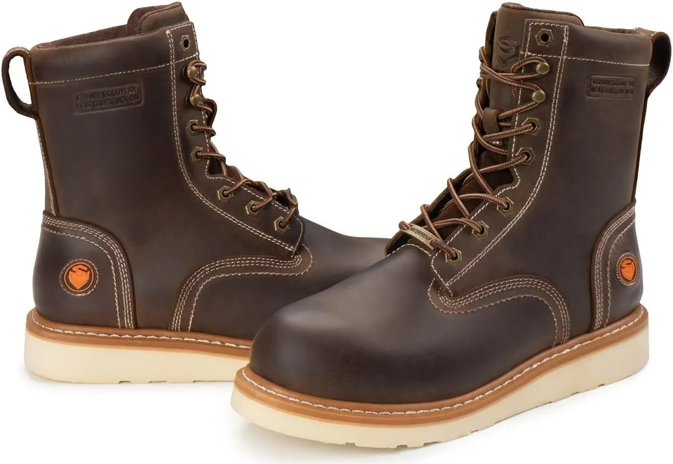 SUREWAY Mens 8 in Wedge Moc Soft/Steel Toe Work Boots for Men,Full-Grain Leather,Goodyear Welt,EH,Safety Industrial Construction Boots/Shoes for Women