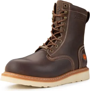 SUREWAY Mens 8 in Wedge Moc Soft/Steel Toe Work Boots for Men,Full-Grain Leather,Goodyear Welt,EH,Safety Industrial Construction Boots/Shoes for Women