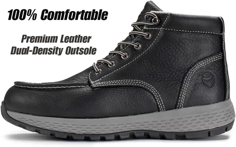 SUREWAY Men's Lightweight Casual Soft Toe Work Boot - Moc Toe, Men's Construction Industry Safety Wedge Work Boot/Shoe - Black, Comfort Insole, Superior Oil/Slip Resistance