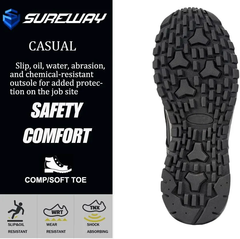 SUREWAY Men's Lightweight Casual Soft Toe Work Boot - Moc Toe, Men's Construction Industry Safety Wedge Work Boot/Shoe - Black, Comfort Insole, Superior Oil/Slip Resistance