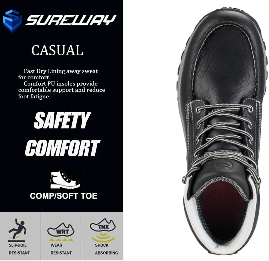 SUREWAY Men's Lightweight Casual Soft Toe Work Boot - Moc Toe, Men's Construction Industry Safety Wedge Work Boot/Shoe - Black, Comfort Insole, Superior Oil/Slip Resistance