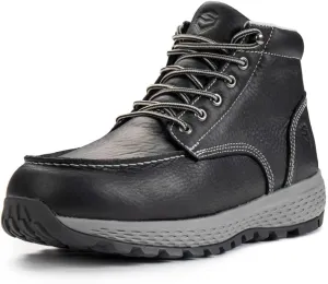 SUREWAY Men's Lightweight Casual Soft Toe Work Boot - Moc Toe, Men's Construction Industry Safety Wedge Work Boot/Shoe - Black, Comfort Insole, Superior Oil/Slip Resistance