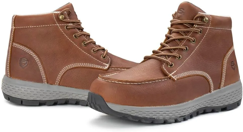 SUREWAY Men's Lightweight Casual Wedge Soft Moc Toe Work Boots,Comfort Insole, Superior Oil/Slip Resistant,Men's Construction Industrial Safety Working Boots/Shoes - Black
