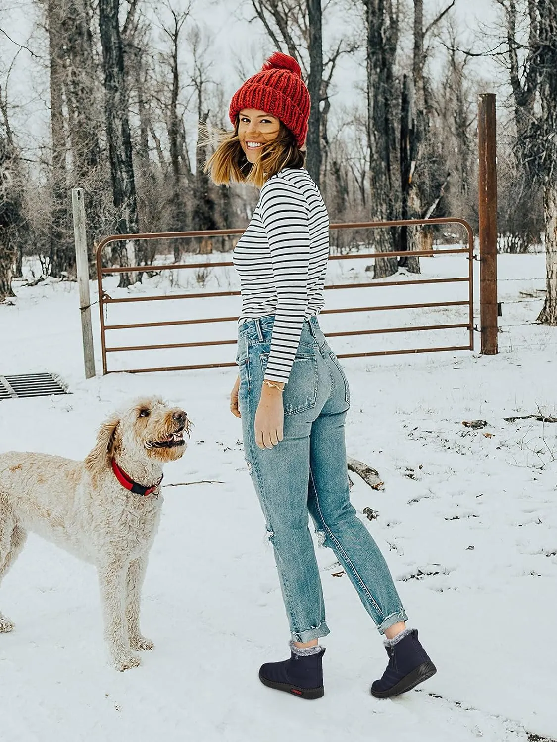 SWQZVT Warm Winter Boots for Women: Fur Lined Snow Booties, Non Slip, Waterproof Insulated, Soft Winter Shoes Comfy Walking Size 5-10.5