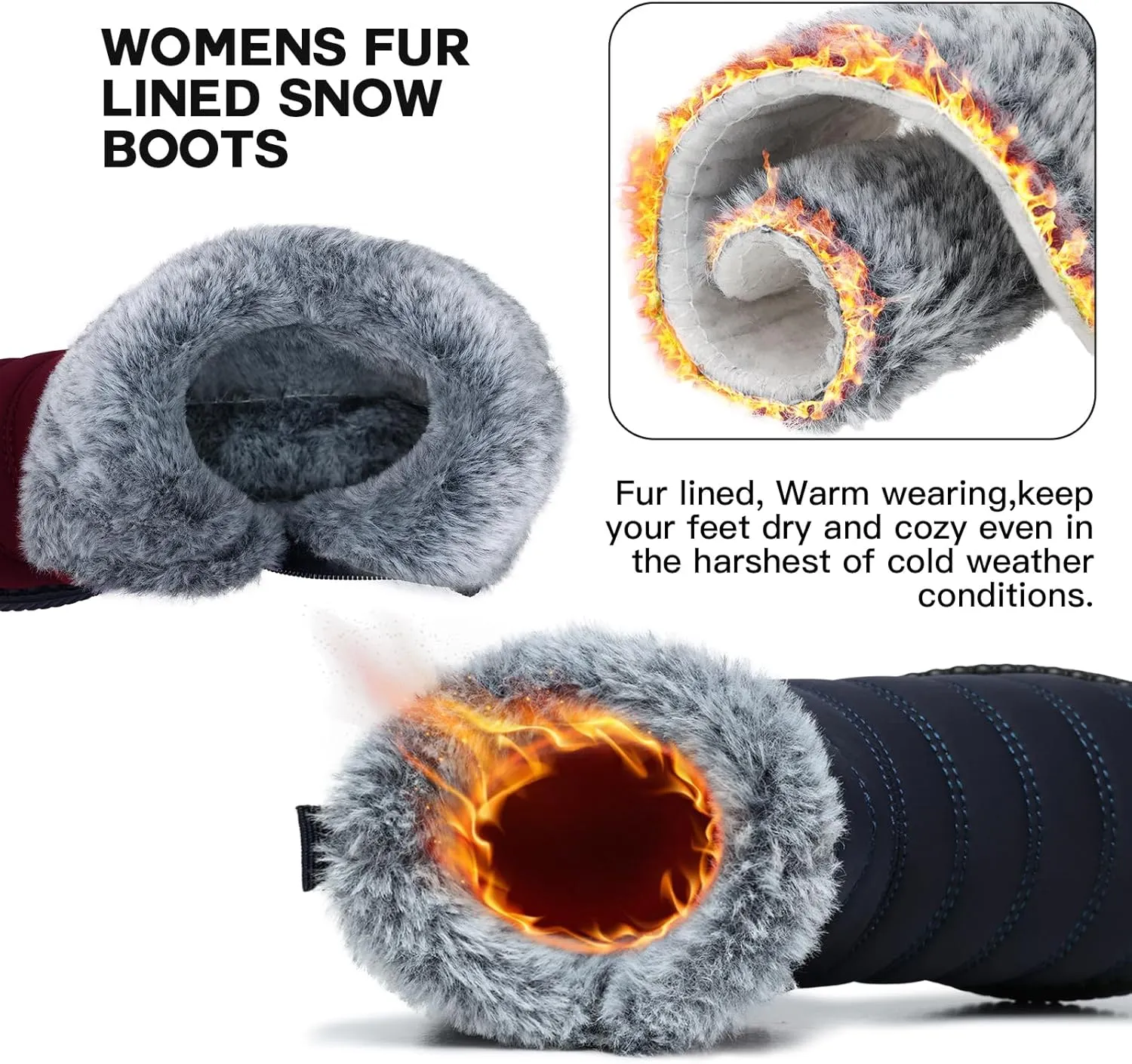 SWQZVT Warm Winter Boots for Women: Fur Lined Snow Booties, Non Slip, Waterproof Insulated, Soft Winter Shoes Comfy Walking Size 5-10.5