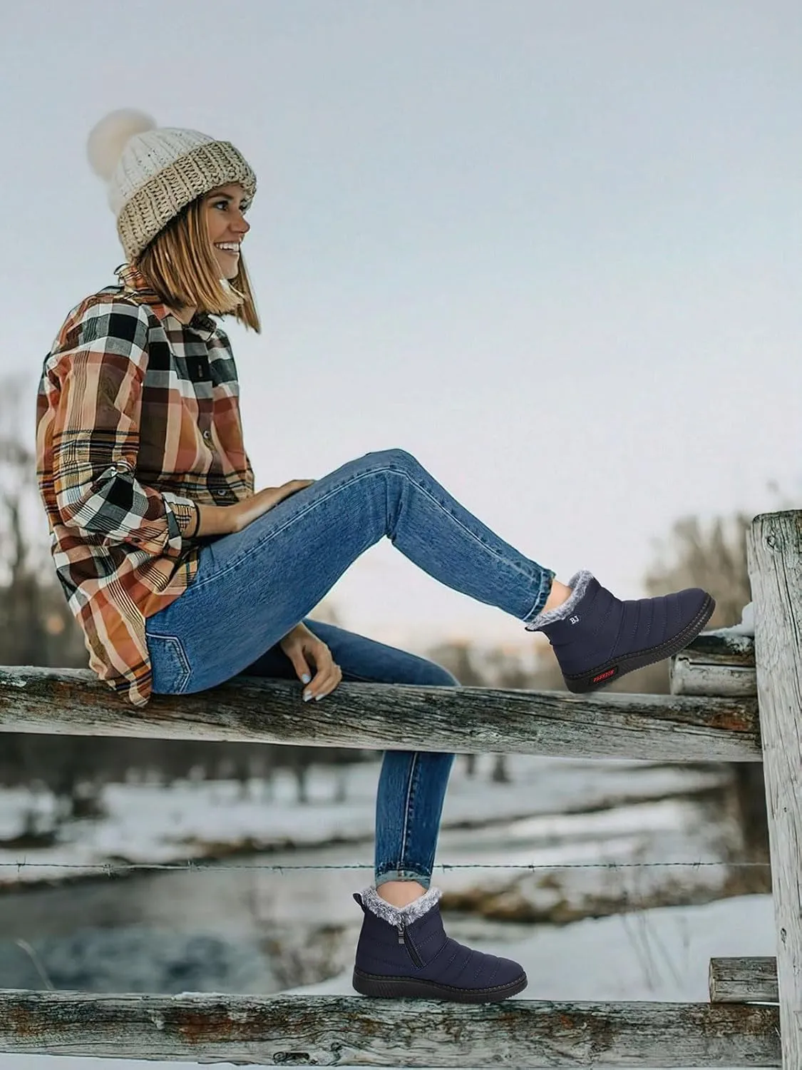 SWQZVT Warm Winter Boots for Women: Fur Lined Snow Booties, Non Slip, Waterproof Insulated, Soft Winter Shoes Comfy Walking Size 5-10.5