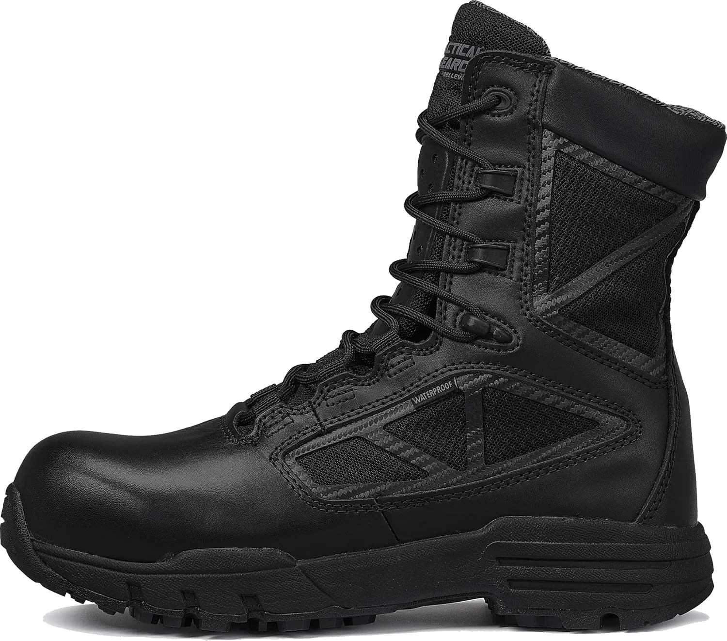 Tactical Research Chrome TR998Z WP CT 8” Waterproof Black Tactical Boots for Men with Zipper - Featuring Composite Safety Toe, BBP Membrane, and StreetNav Traction Outsole