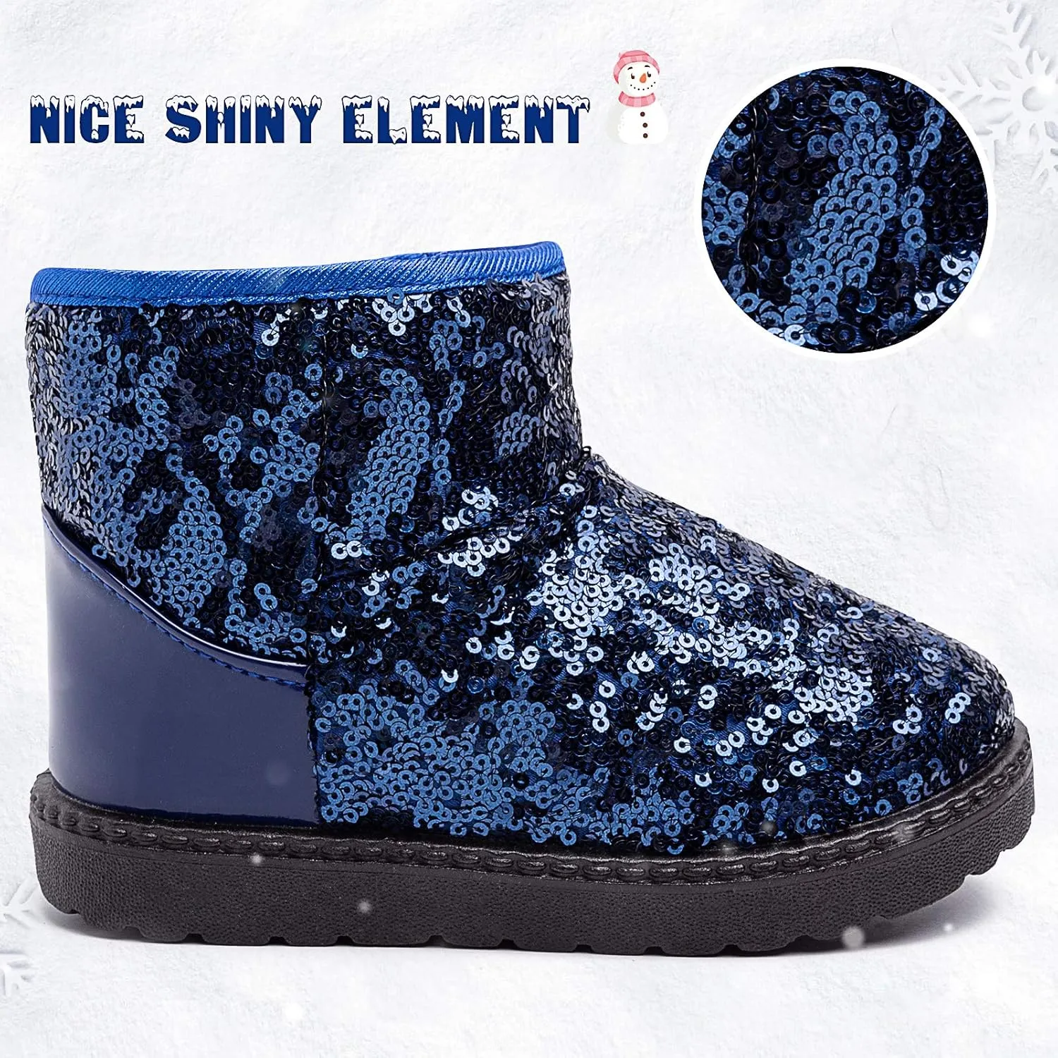 techcity Boys Girls Winter Warm Snow Boots Sequin Fur Lined Waterproof Boot Glitter Princess Outdoor Shoes(Toddler/Little Kid)