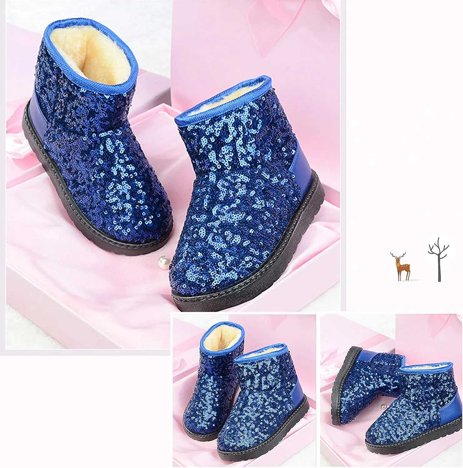 techcity Boys Girls Winter Warm Snow Boots Sequin Fur Lined Waterproof Boot Glitter Princess Outdoor Shoes(Toddler/Little Kid)