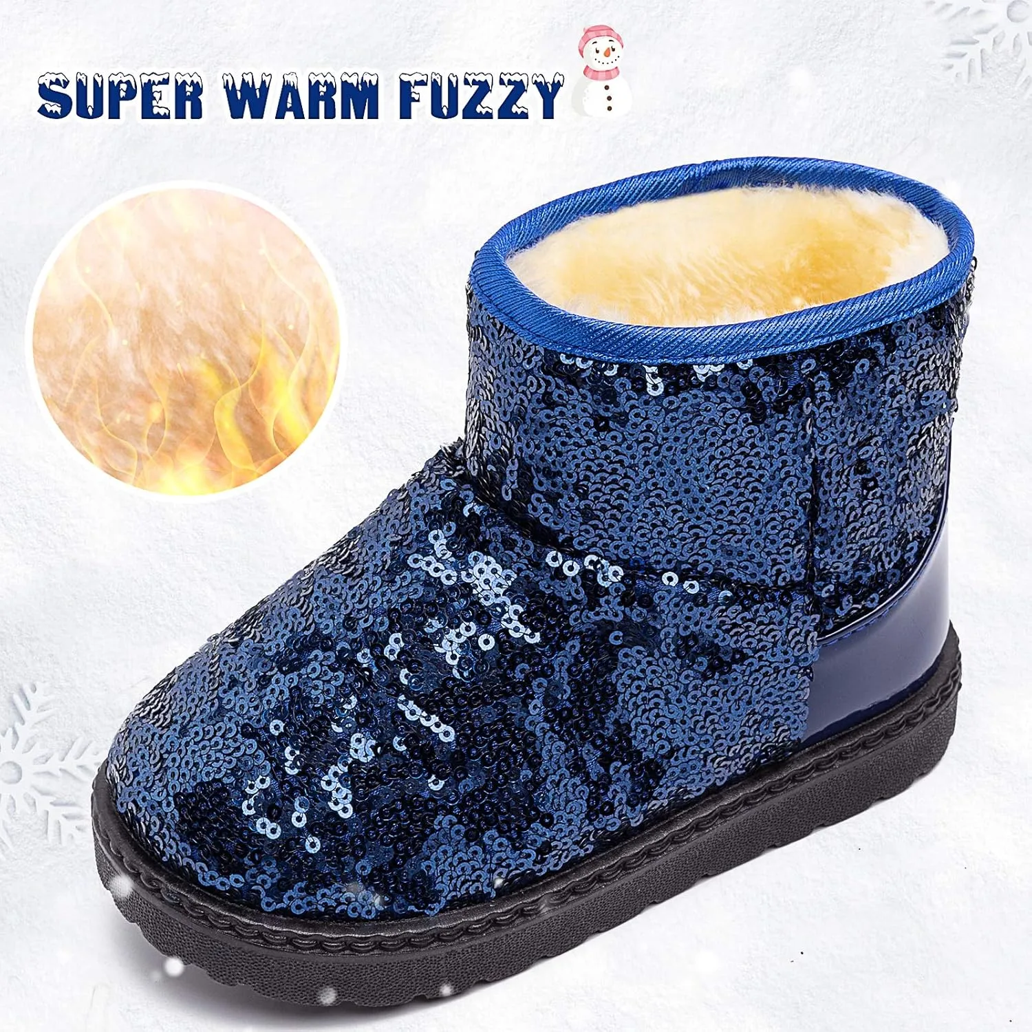 techcity Boys Girls Winter Warm Snow Boots Sequin Fur Lined Waterproof Boot Glitter Princess Outdoor Shoes(Toddler/Little Kid)