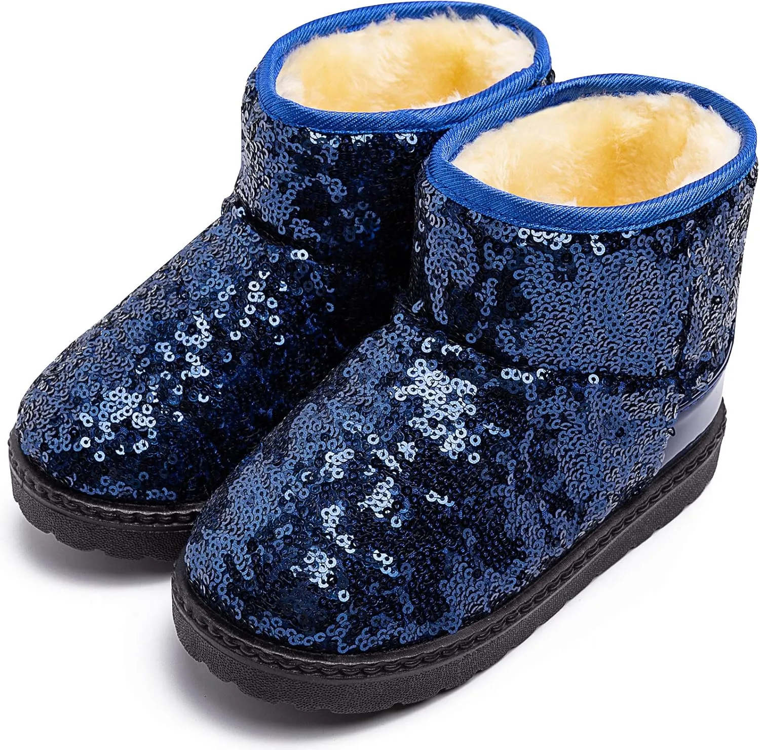 techcity Boys Girls Winter Warm Snow Boots Sequin Fur Lined Waterproof Boot Glitter Princess Outdoor Shoes(Toddler/Little Kid)