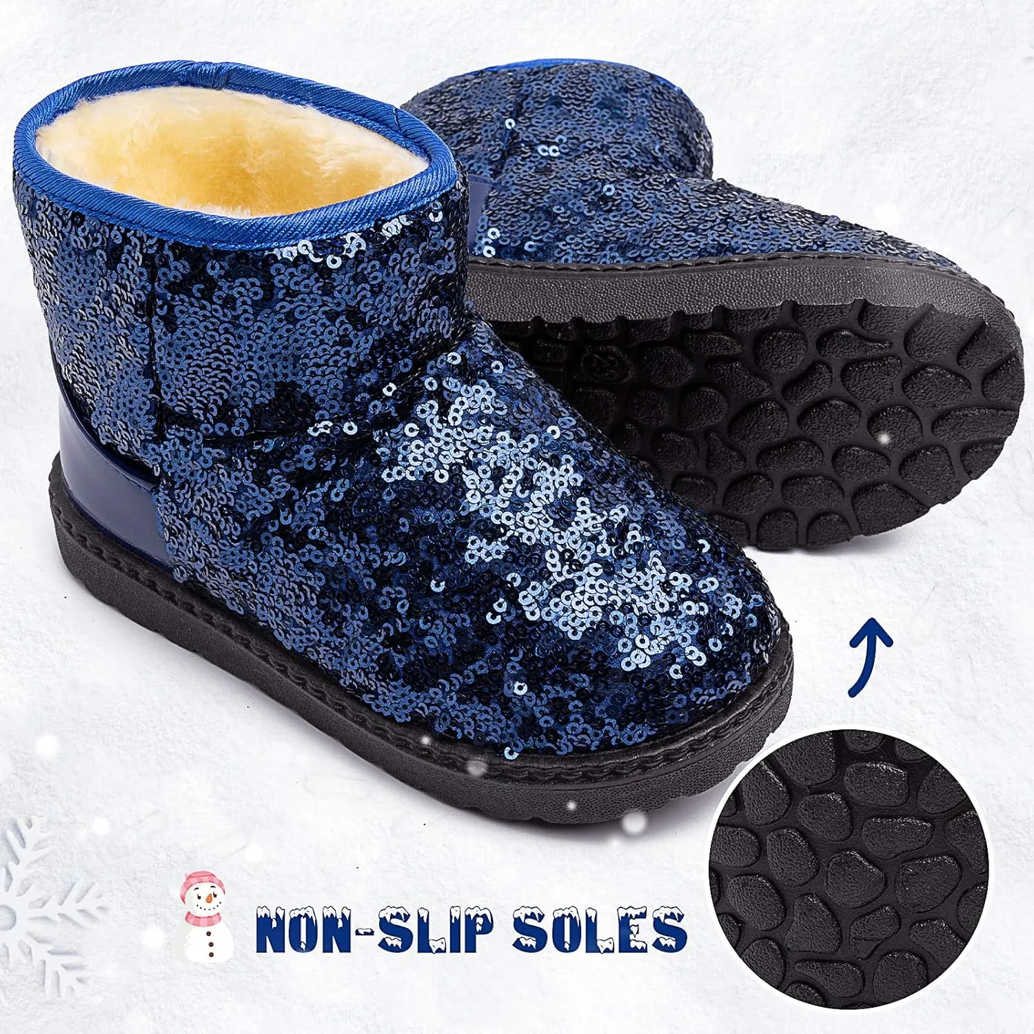 techcity Boys Girls Winter Warm Snow Boots Sequin Fur Lined Waterproof Boot Glitter Princess Outdoor Shoes(Toddler/Little Kid)