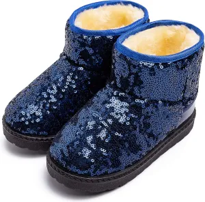 techcity Boys Girls Winter Warm Snow Boots Sequin Fur Lined Waterproof Boot Glitter Princess Outdoor Shoes(Toddler/Little Kid)