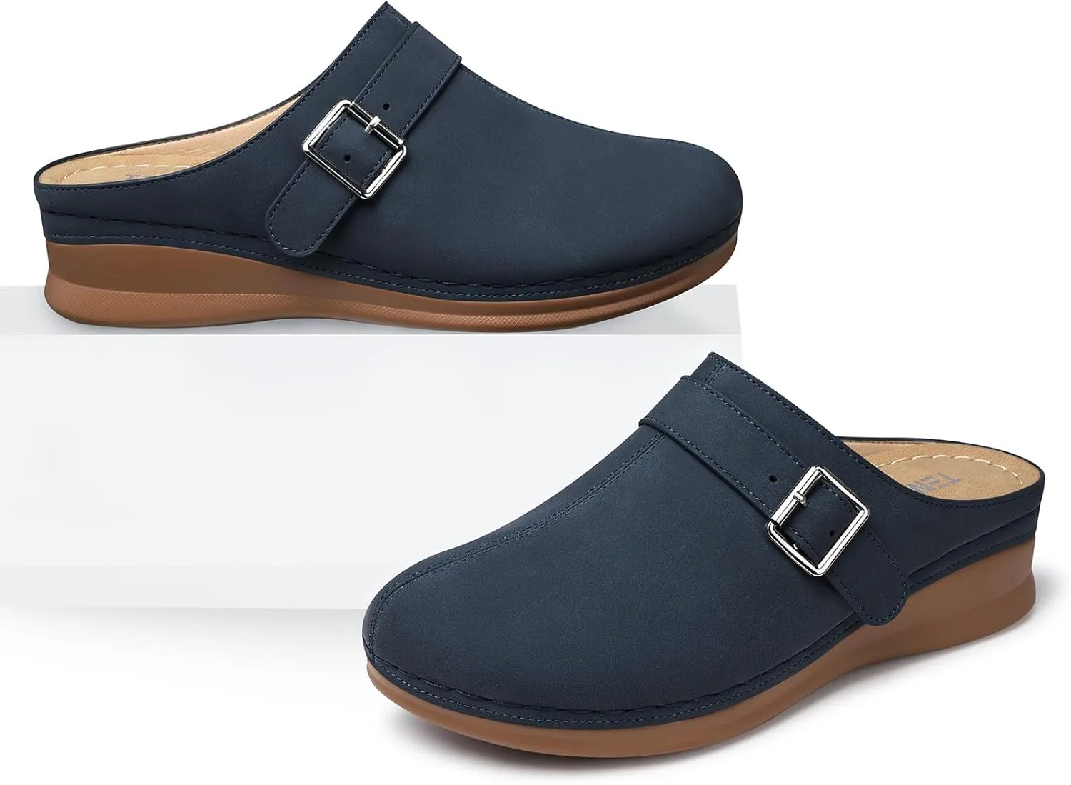 TEMOFON Clogs for Women Slip on Mules: Walking Comfortable, Non Slip, Closed Toe Sandals, Casual Summer Shoes Black Navy Brown Size 5-11